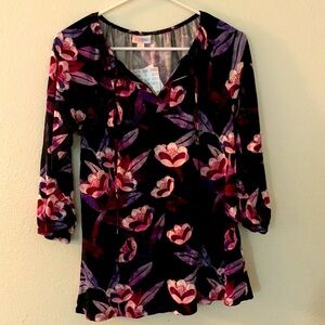 XXS Black & Floral LuLaRoe Debra Peasant Top - NWT